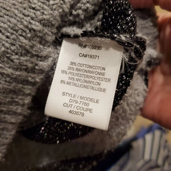 Anthropologie Joie Oversized Black Gray Striped Metallic Plush Boucle Sweater L - Picture 9 of 13